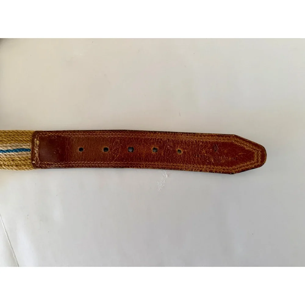 Martin‎ Dingman Old Money Sz 35 Preppy Woven Canvas & Italian Leather Belt Blue